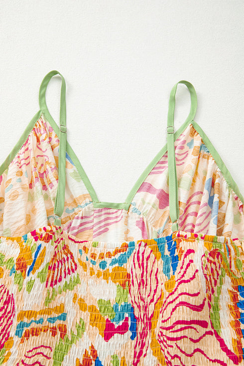 Orange Abstract Print Spaghetti Strap Piping Detail Maxi Dres